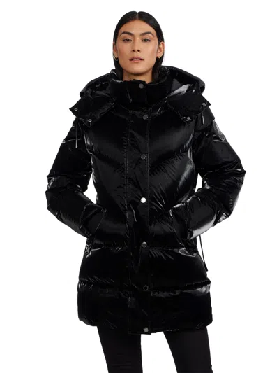 Pajar Women's Estelle Mixed Chevron Quilted Puffer With Detachable Hood In Black