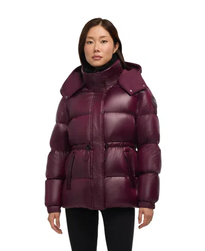 Pajar Women's Halo Puffer With Removable Hood And Faux Sherpa Bib In Brown