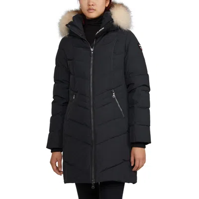Pajar Women's January Down Chevron Puffer With Detachable Hood Faux Fur In Black
