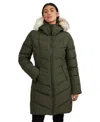 Pajar Women's January Down Chevron Puffer With Detachable Hood Fur In Military,crystal