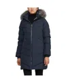Pajar Women's January Down Chevron Puffer With Detachable Hood Fur In Navy,silver