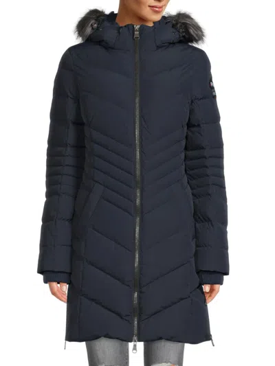 Pajar Women's Queens Faux Fur Quilted Puffer Hooded Coat In Blue