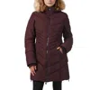Pajar Women's Queens Faux Fur Trim Chevron Quilt Mid Length Coat In Red