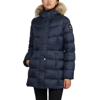 Pajar Women's Roxy Quilted Puffer With Fixed Hood And Detachable Fur Trim In Blue