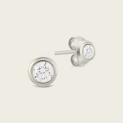Pajure 14k Gold Bezel Lab Grown Diamond Stud Earrings In Silver