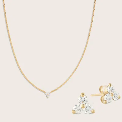 Pajure 14k Gold Lab Grown Diamond Triplet Stud Earrings & Pendant Necklace Set