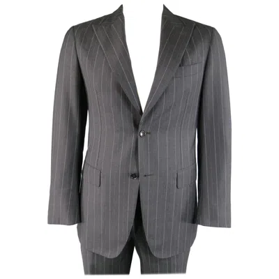 Pre-owned Pal Zileri 40 Regular Charcoal & Lavender Striped Wool/cashmere Peak Lapel Suit In Purple