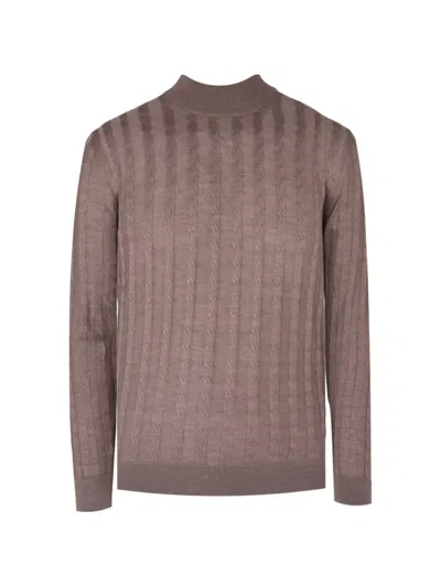 Pal Zileri Cable-knit High-neck Sweater In Brown