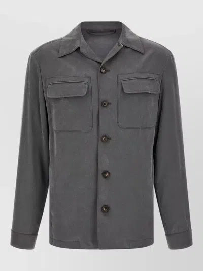 Pal Zileri Capsule Overshirt Cuffed Sleeves Flap Pockets In Gray