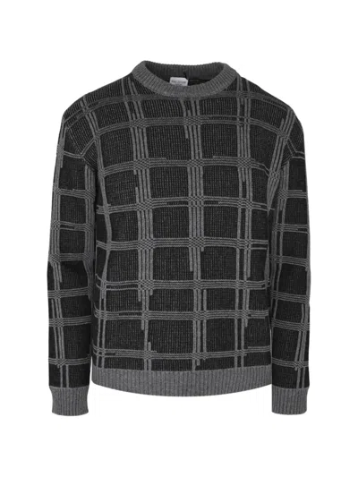 Pal Zileri Checked Intarsia-knit Sweater In Gray