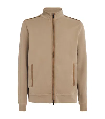 Pal Zileri Cotton-blend Zip-up Sweatshirt In Brown