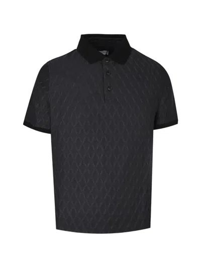 Pal Zileri Diamond-pattern Short-sleeve Polo Shirt In Black