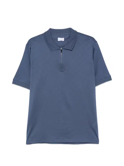 Pal Zileri Jacquard-logo Quarter-zip Polo Shirt In Blue