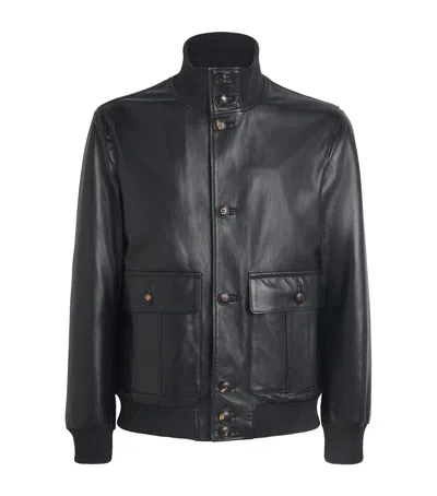 Pal Zileri Lambskin Button-up Bomber Jacket In Black