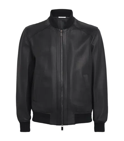 Pal Zileri Leather Bomber Jacket In Black