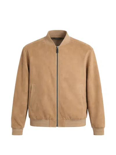 Pal Zileri Leather Bomber Jacket In Nude