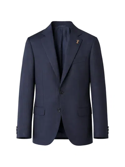 Pal Zileri Logo-pin Single-breasted Jacket In Blue