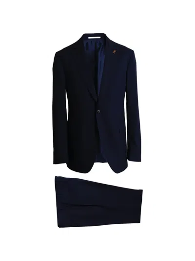 Pal Zileri Logo-pin Single-breasted Suit In Blue