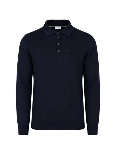Pal Zileri Long-sleeve Wool Polo Shirt In Blue