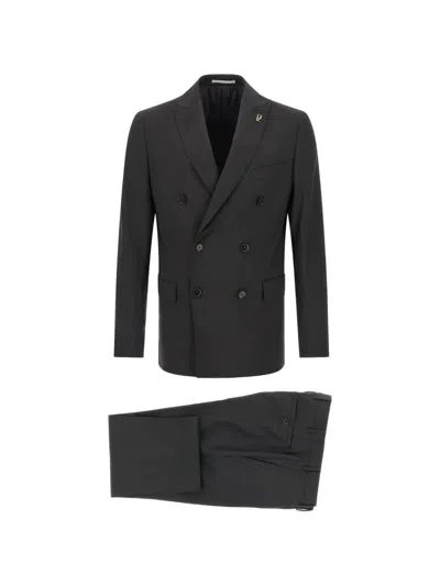 Pal Zileri Lord Double-breasted Brooch-detail Suit In Blue