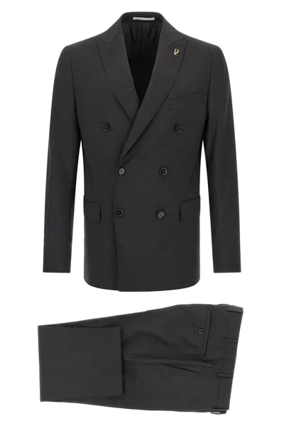 Pal Zileri Lord Double-breasted Brooch-detail Suit In Blue