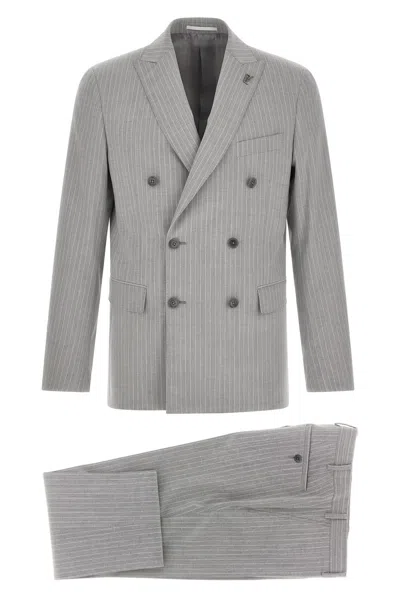 Pal Zileri Lord Pinstripe Double Breasted Suit Set In Gray