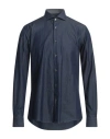 Pal Zileri Man Shirt Navy Blue Size 16 Cotton In Navy Blue