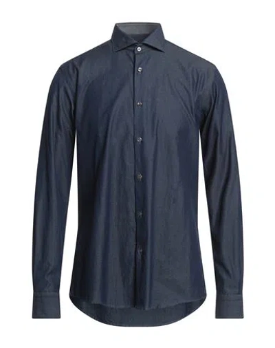 Pal Zileri Man Shirt Navy Blue Size 16 Cotton
