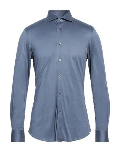 Pal Zileri Man Shirt Slate Blue Size 15 Cotton