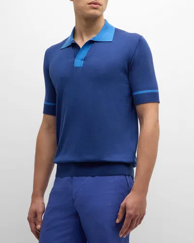 Pal Zileri Men's Contrast-trim Cotton Polo Shirt In 07 Medium Blue