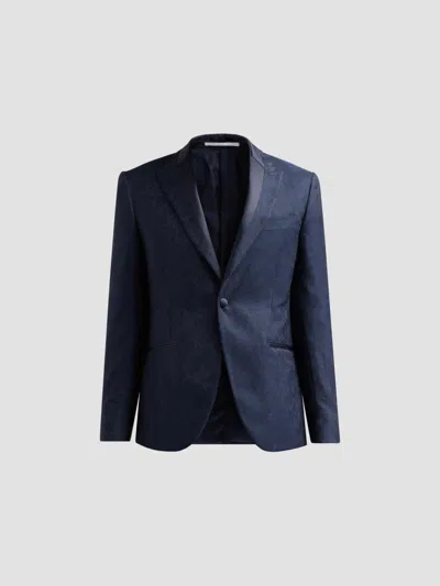 Pal Zileri Men's Floral-embroidered Wool-blend Dinner Jacket In Blue