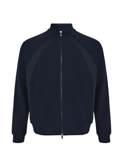 Pal Zileri Panelled Zip-up Cotton Sweatshirt In Blue