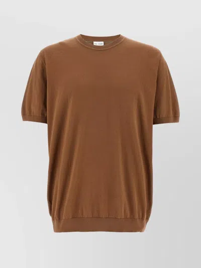 Pal Zileri Plain Design Ribbed Neckline Short Sleeves In Brown