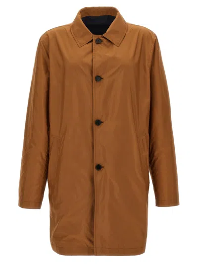 Pal Zileri Reversible Car Coat In Lightweight Technical Fabric In Brown