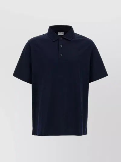 Pal Zileri Ribbed Collar Cotton Polo Shirt With Side Slits In Blue