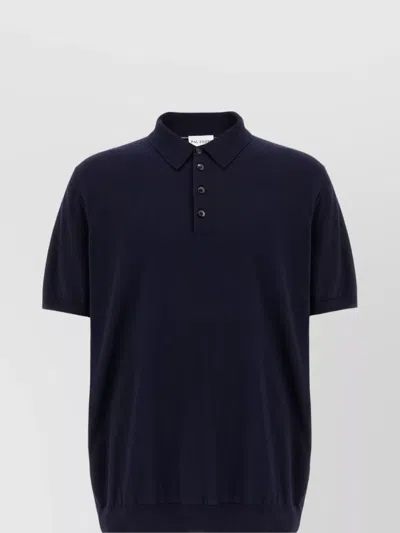 Pal Zileri Ribbed Collar Short Sleeves Knitted Polo In Blue
