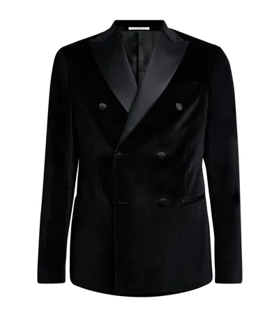 Pal Zileri Stretch-cotton Double-breasted Tuxedo Jacket In Black