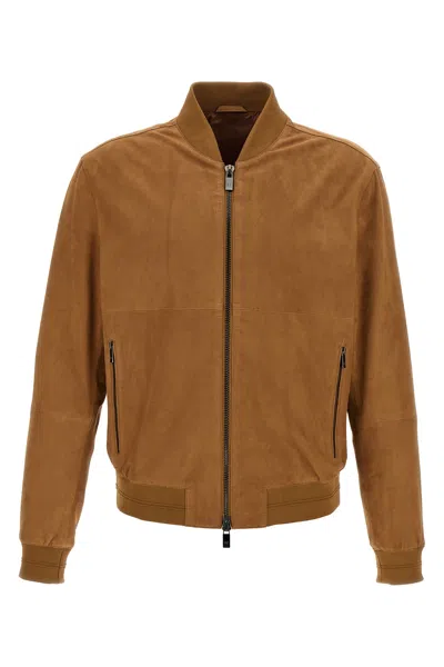 Pal Zileri Suede Bomber Jacket In Brown