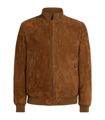Pal Zileri Suede Bomber Jacket In Brown