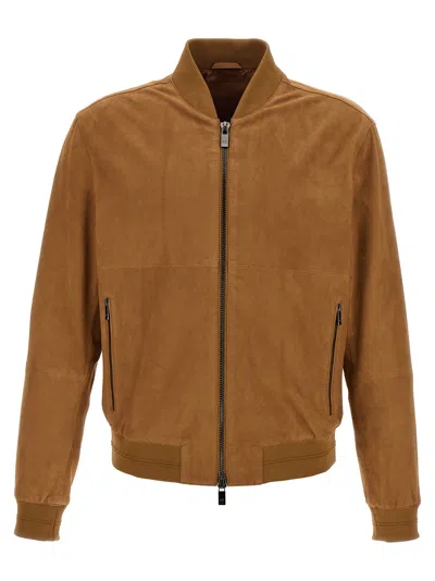 Pal Zileri Suede Bomber Jacket Casual Jackets And Parka Multicolor In Brown