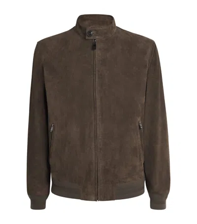 Pal Zileri Suede Bomber Jacket In Green