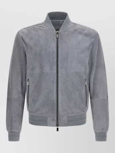 Pal Zileri Suede Bomber Jacket Ribbed Cuffs Hem In Multi