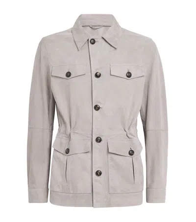 Pal Zileri Suede Field Jacket In Gray