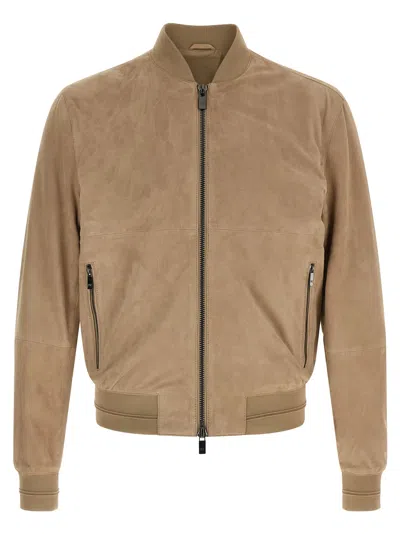 Pal Zileri Suede Jacket Puffer Jackets Beige In Brown