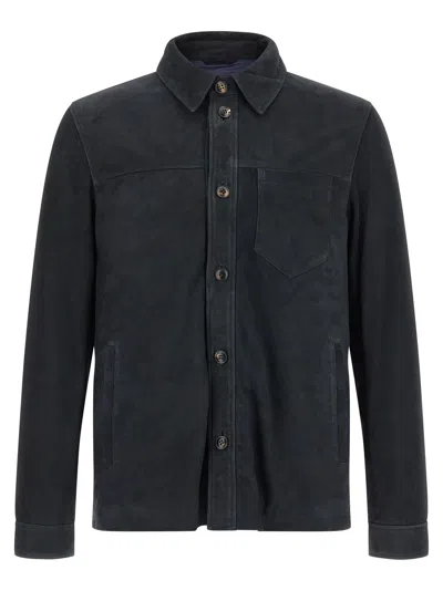 Pal Zileri Suede Overshirt Puffer Jackets Blue