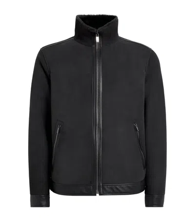 Pal Zileri Suede Shearling Bomber Jacket In Black