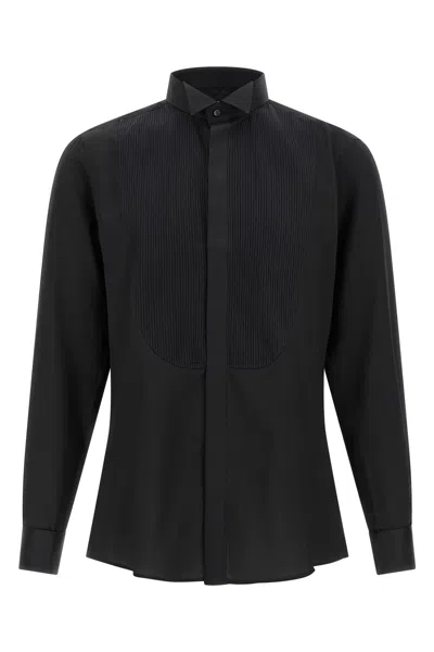 Pal Zileri Pleated-plastron Tuxedo Cotton Shirt In Black