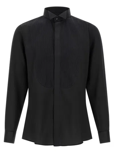 Pal Zileri Pleated-plastron Tuxedo Cotton Shirt In Black
