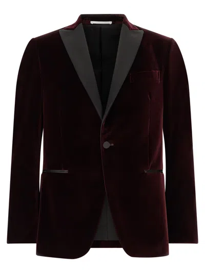 Pal Zileri Velvet Blazer Shawl Lapel Buttoned Cuffs In Red