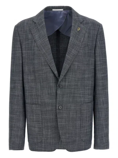 Pal Zileri Weave-pattern Single-breasted Blazer In Gray